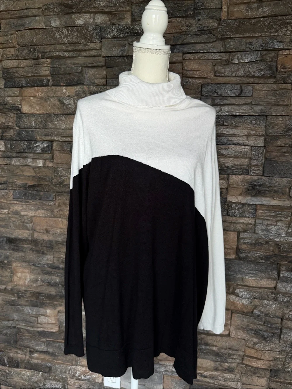 Calvin Klein Two-Tone Black & White Cowl Neck Sweater
